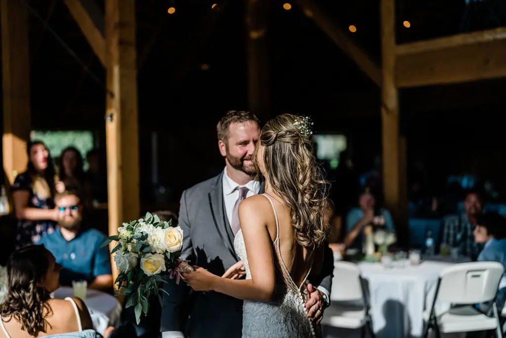 Couple dancing at a Cattle Barn Wedding