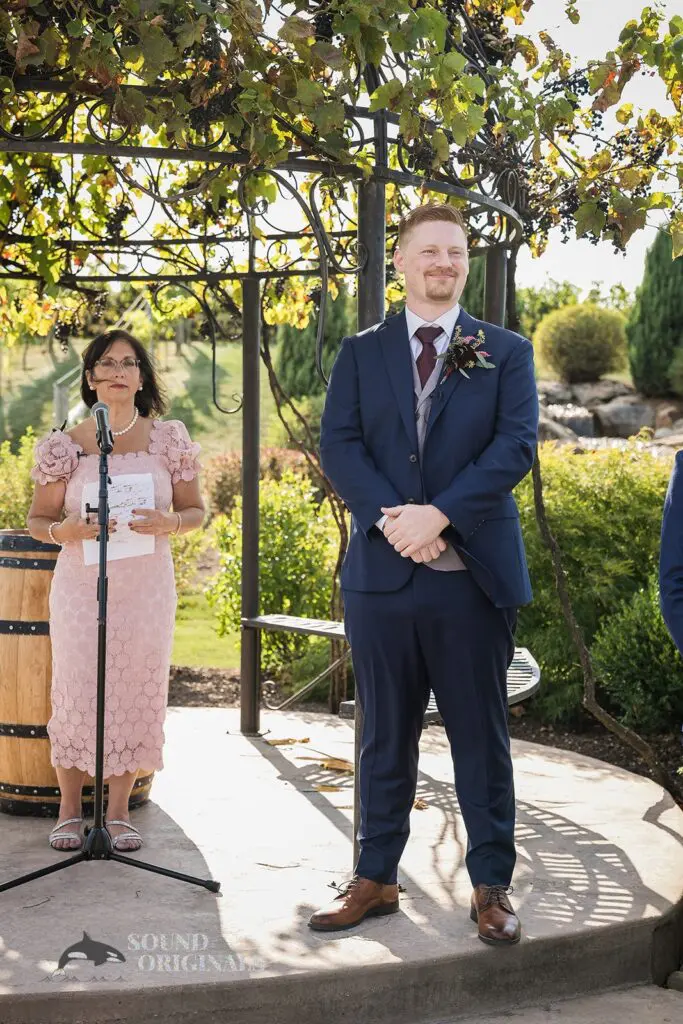 Eagerly awaiting groom at Folino Estate Winery