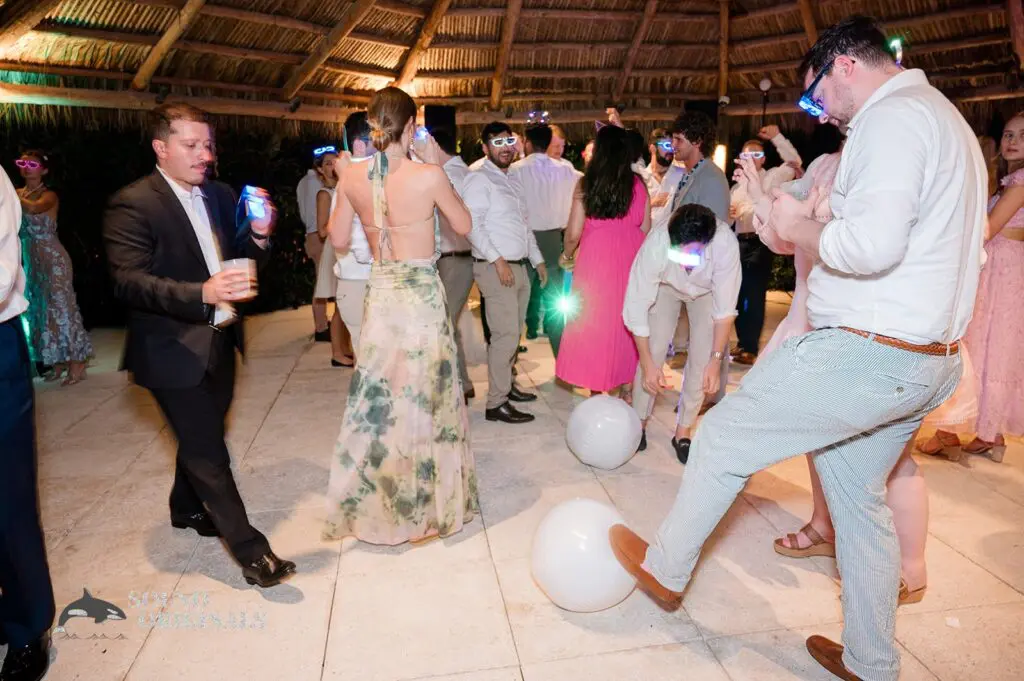 Guests enjoying wedding details on dancefloor at The Palms Hotel & Spa Wedding