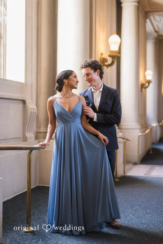Engagement photo at San Francisco City Hall, one of the 24 Best Places for Engagement Photos in San Francisco, captured by our San Francisco wedding photography & videography team.