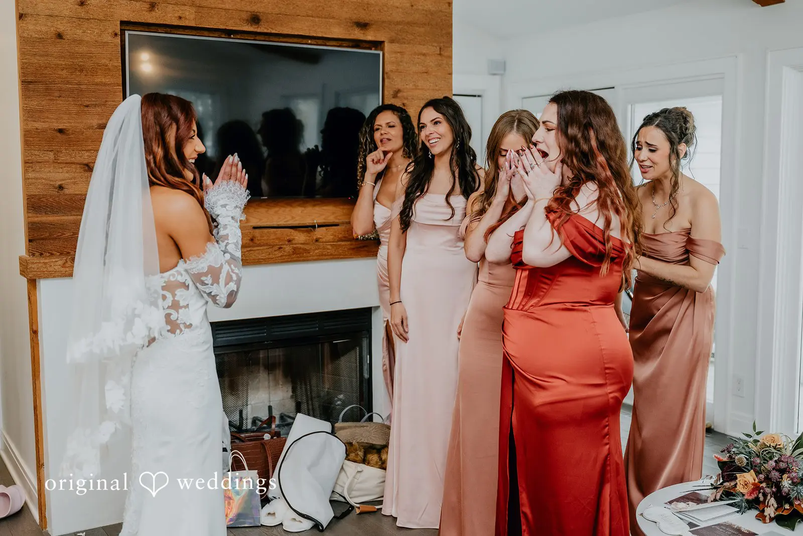 Kamaria + Chris The bride unveils herself to her bridesmaids