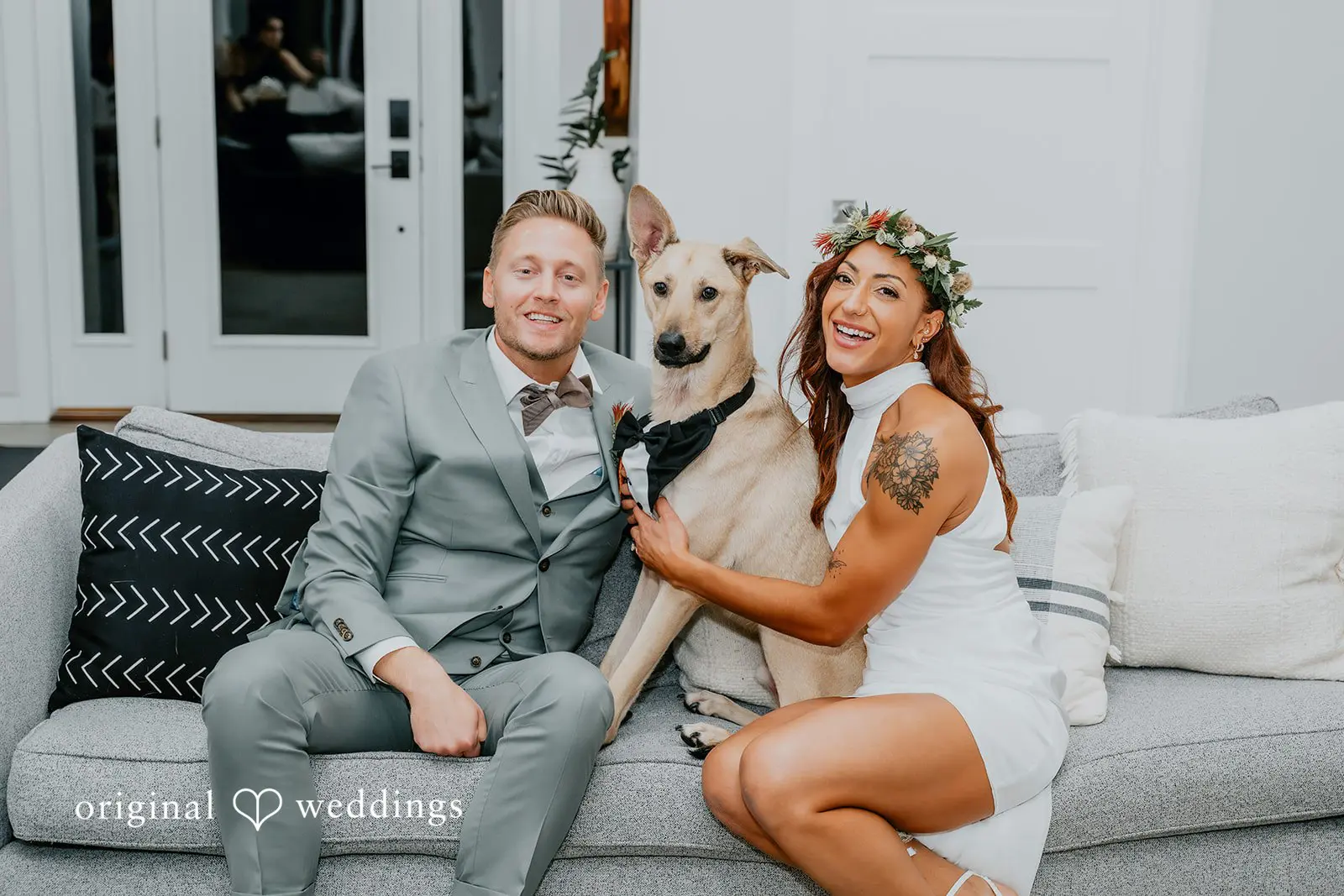 Kamaria + Chris The bride, groom and their pup