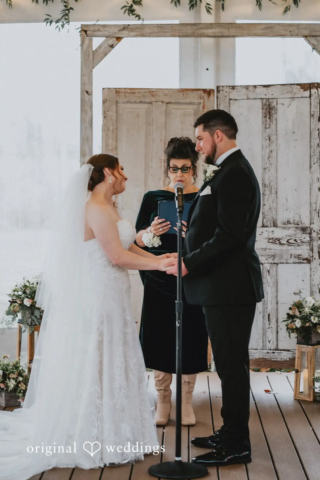 Stephanie + Zachary The bride and groom about to wed at the Bishop Farmstead