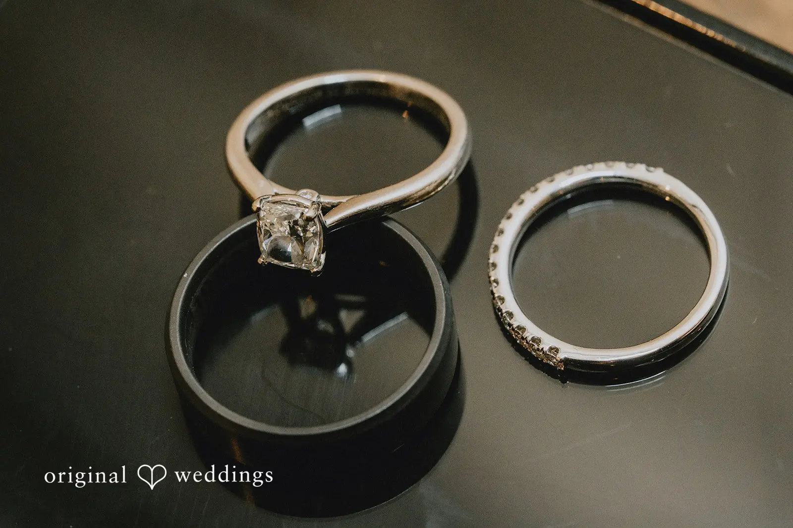 Stephanie + Zachary A detail shot of the wedding rings captured by our Philadelphia wedding photographer