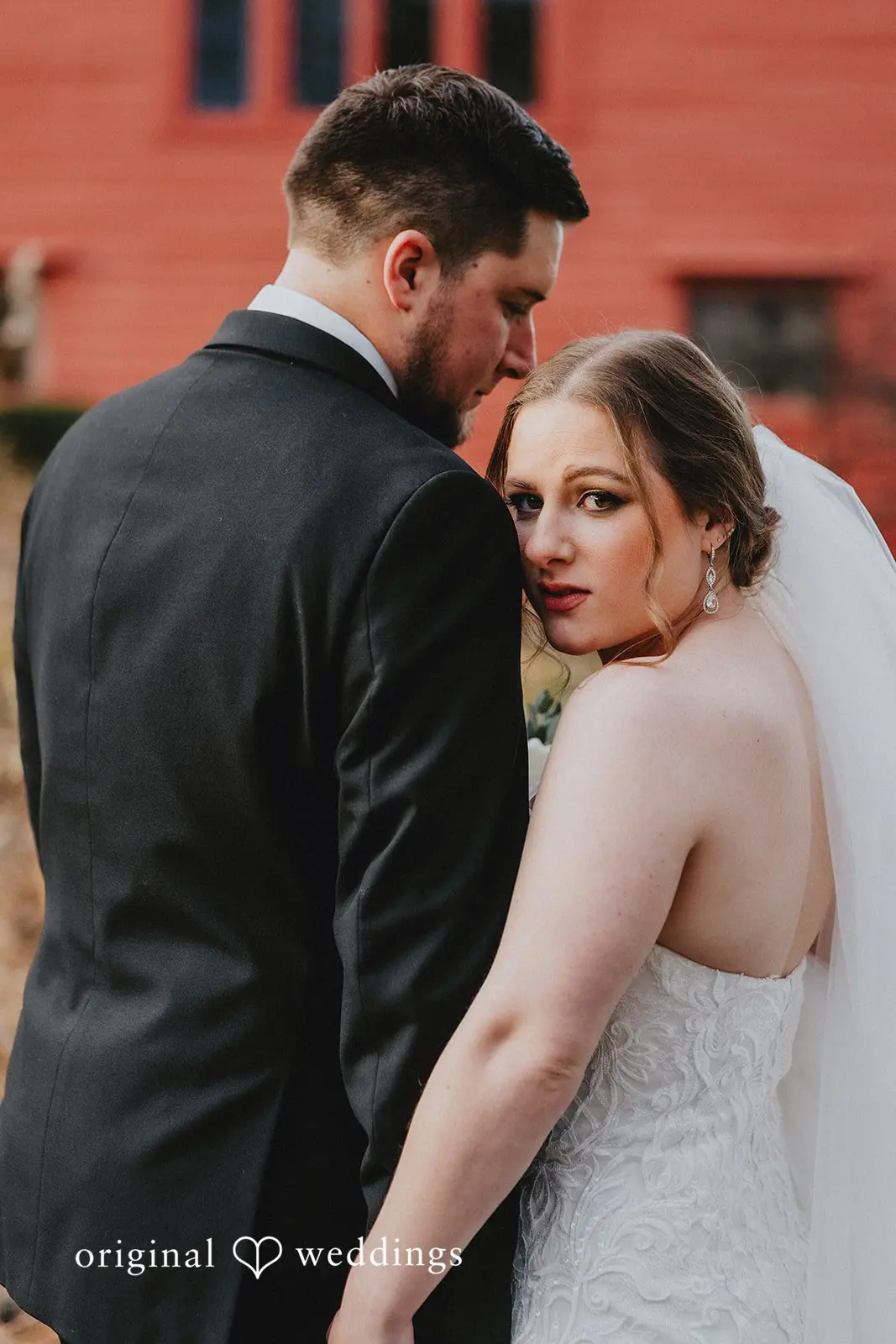 Stephanie + Zachary A stunning portrait of the bride and groom after their Bishop Farmstead wedding ceremony