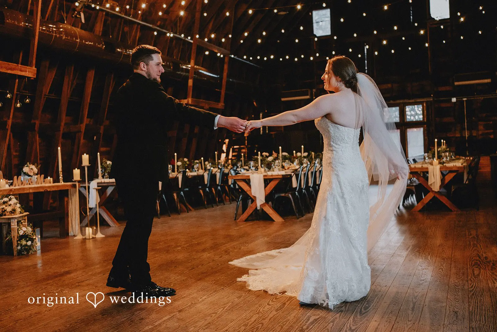 Stephanie + Zachary Dance time for the bride and groom at the Bishop Farmstead reception