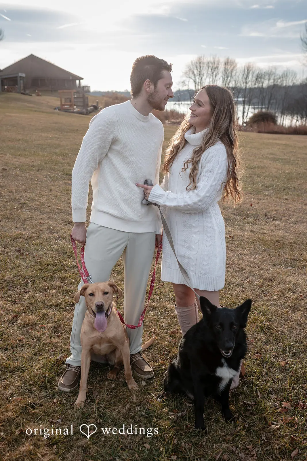 Rosemary + James A romantic portrait of the couple with their dogs at Black Hill Regional Park