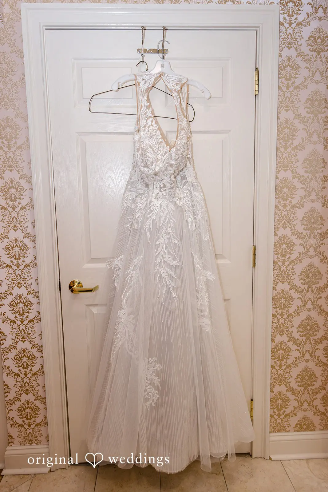 Bride's gown hangs at the Buck Hotel gracefully