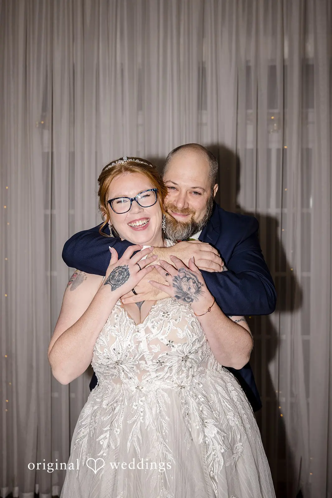 Romantic portrait of the bride and groom after their wedding ceremony