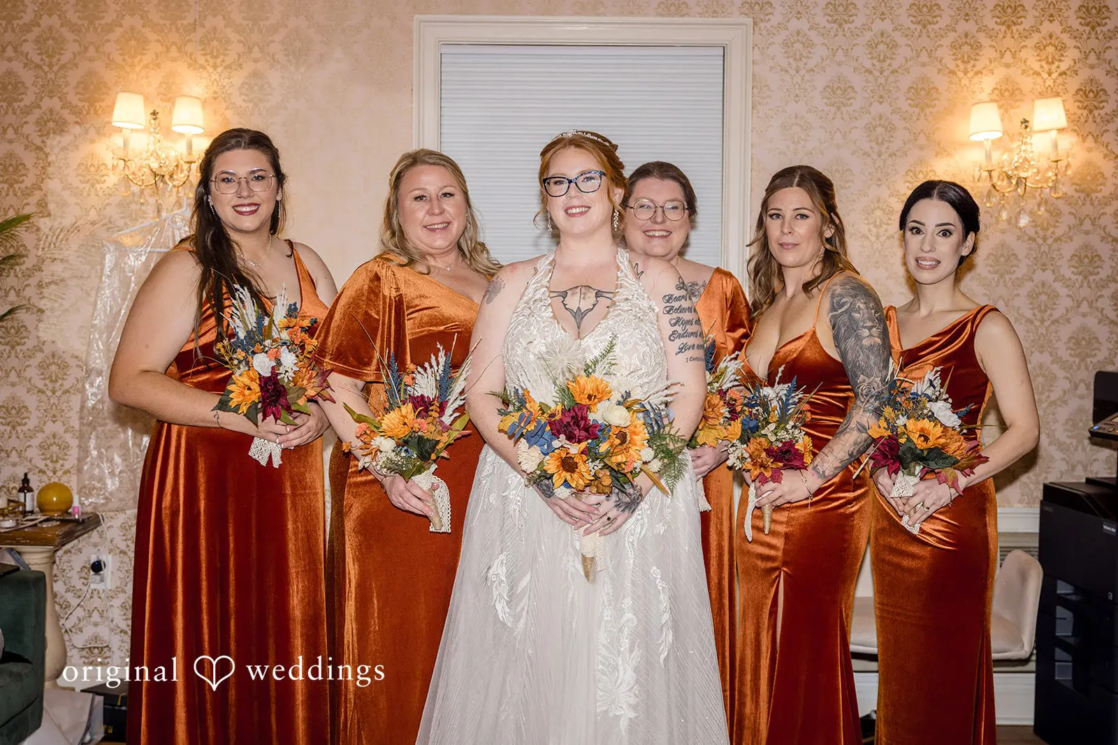 Gorgeous portrait of the bride and her bridesmaids at Buck Hotel