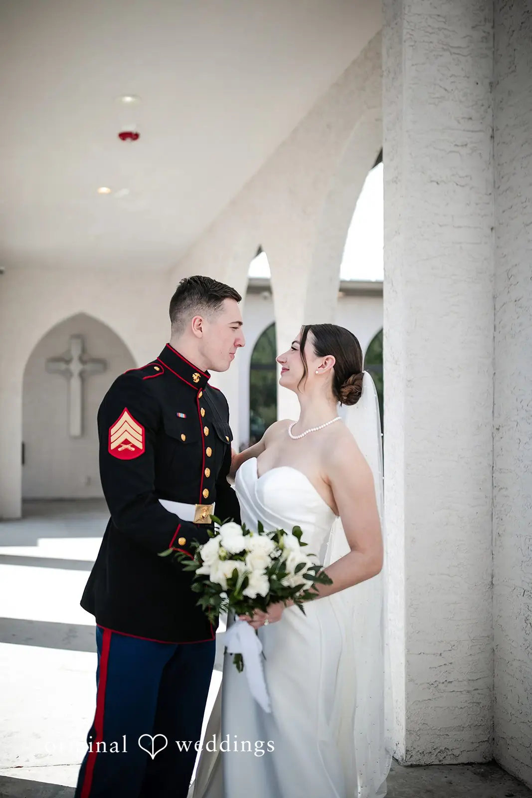 Couple looking at each other happily