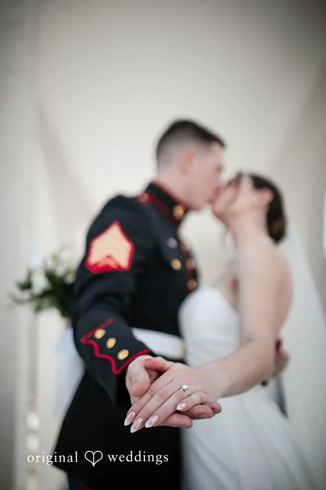 Stunning portrait of couple showing their wedding rings