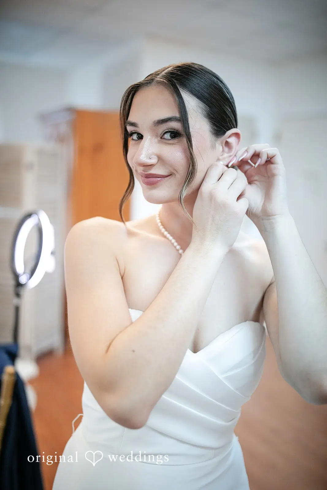 Bride getting ready happily