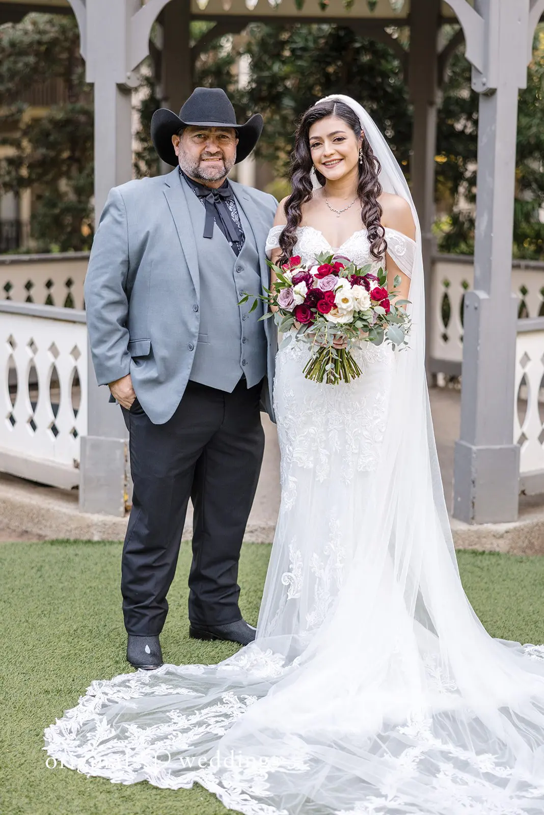A portrait of the bride and her father before the wedding ceremony