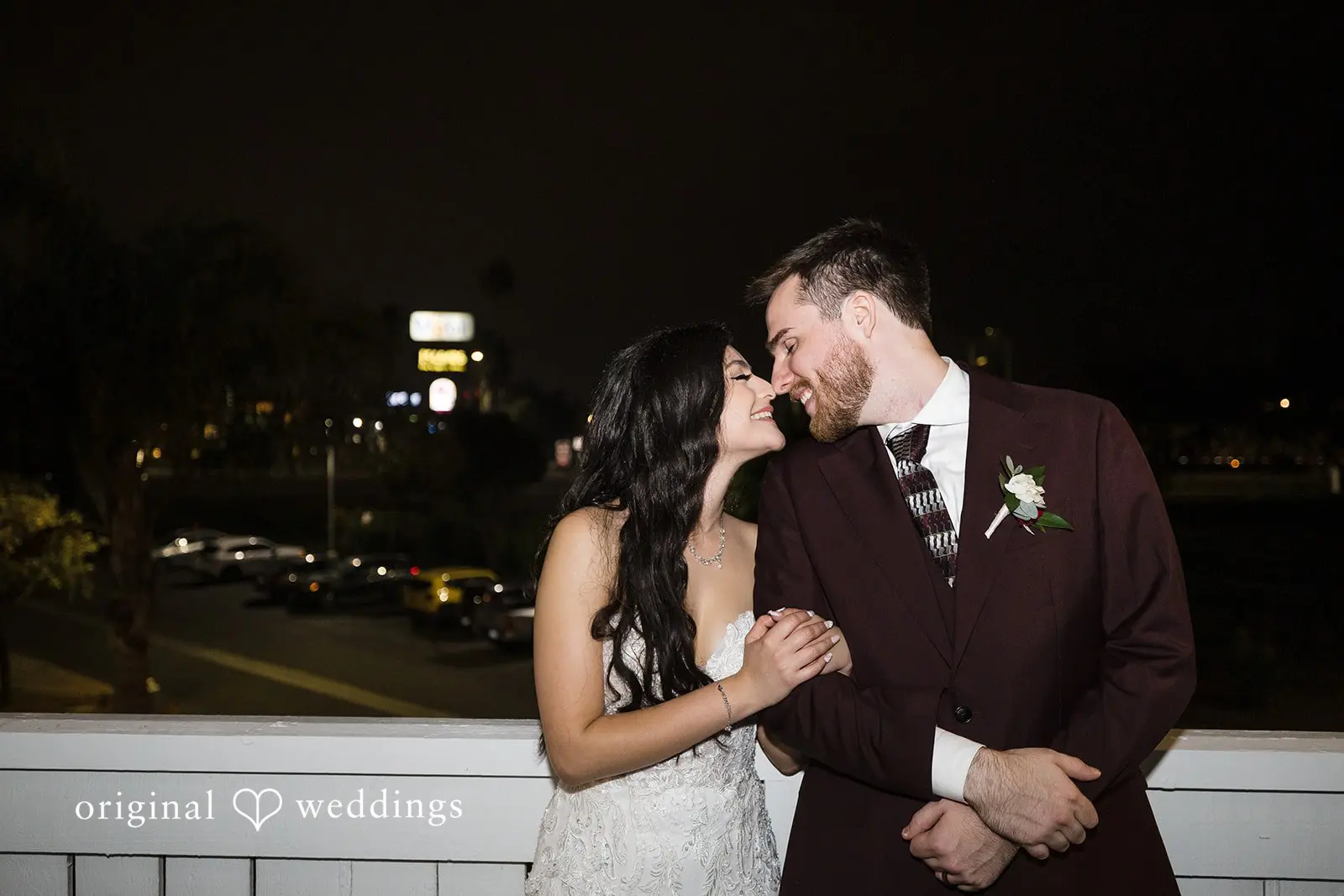 An evening portrait of the couple at Carlsbad Windmill