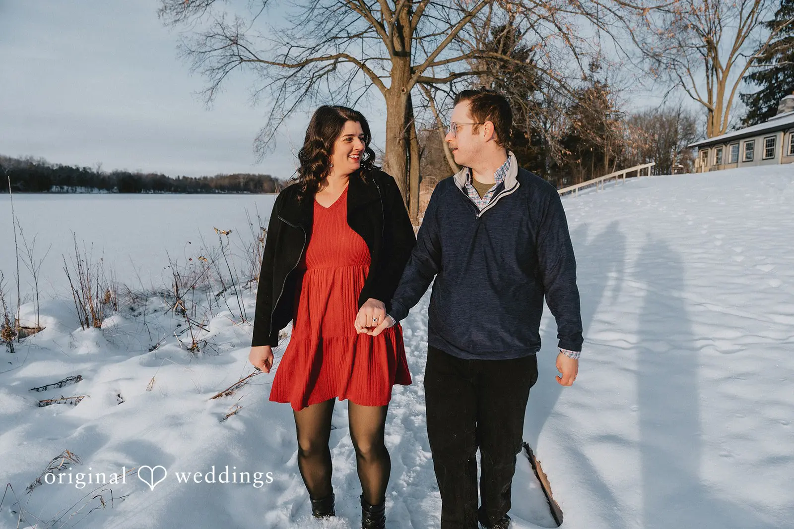 The couple laughs and talks to each other