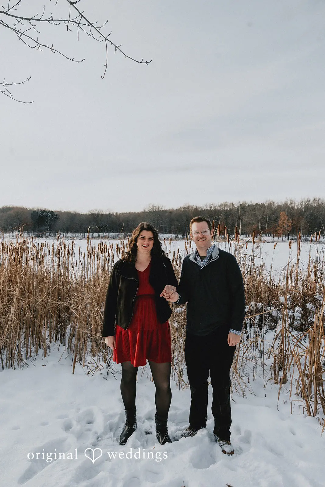 A happy portrait of the couple at Independence Oaks County Park