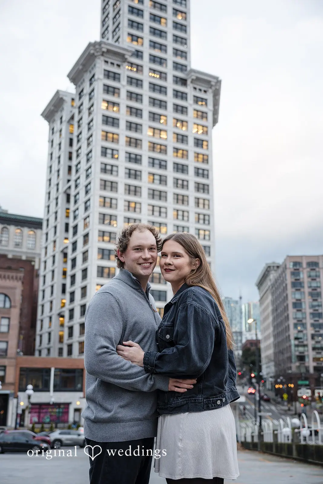 A beautiful portrait of the couple at Old Town Issaquah framed by the beauty of its environs