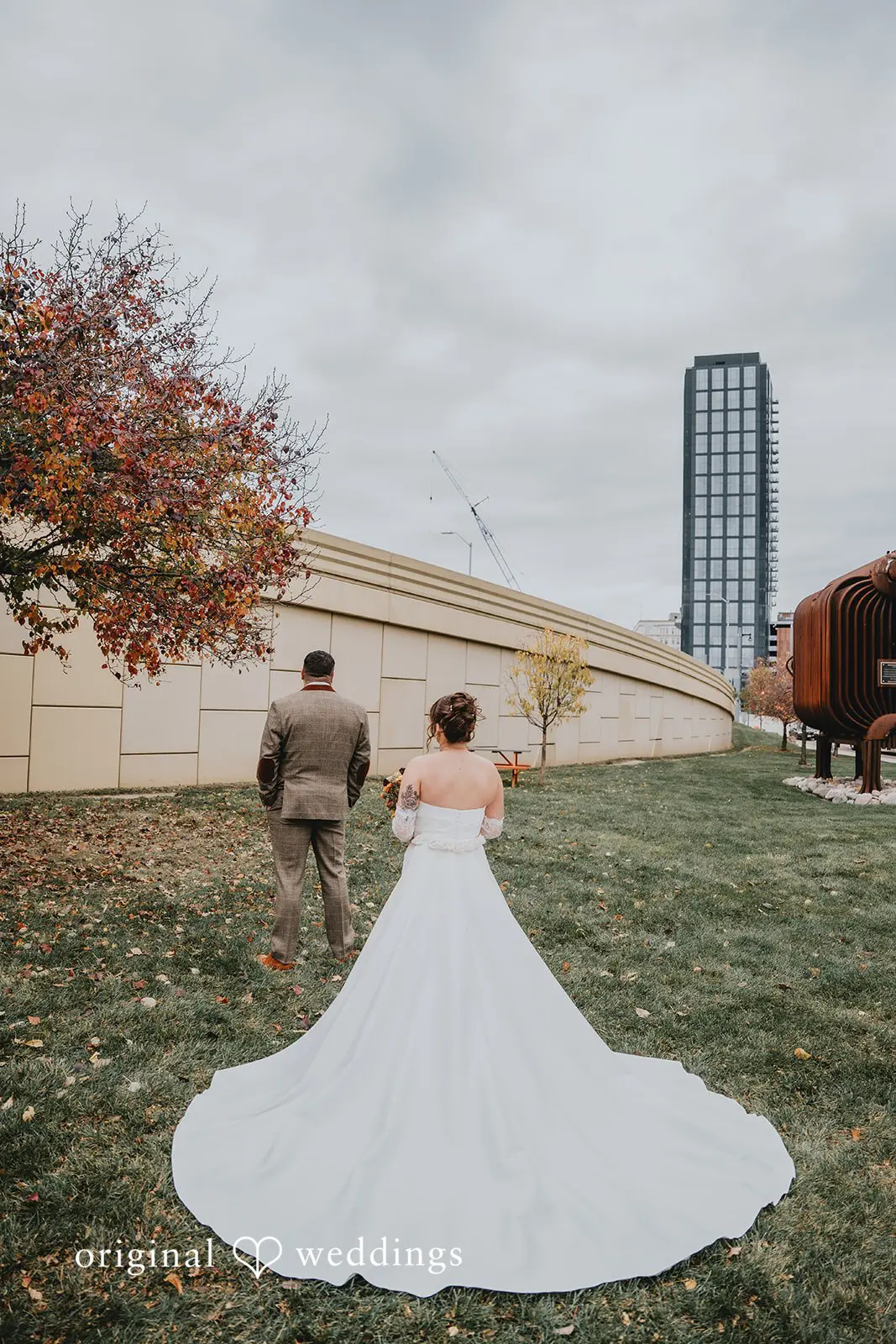 Hayden + Abby Bride about to dazzle the groom with her look at the beautiful autumn garden of Pritzlaff Events