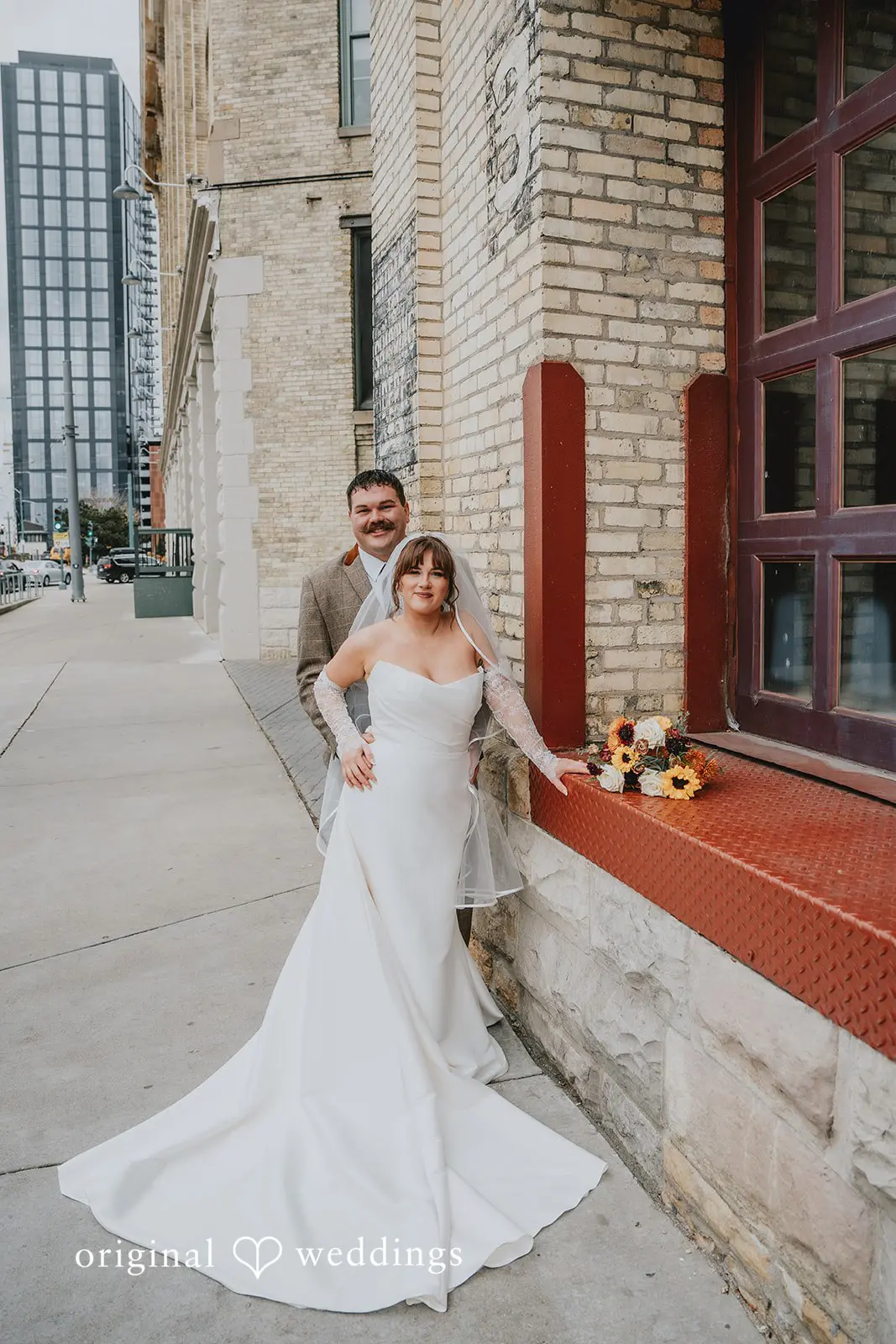 Hayden + Abby Elegant portrait of bride and groom by Pritzlaff Events building