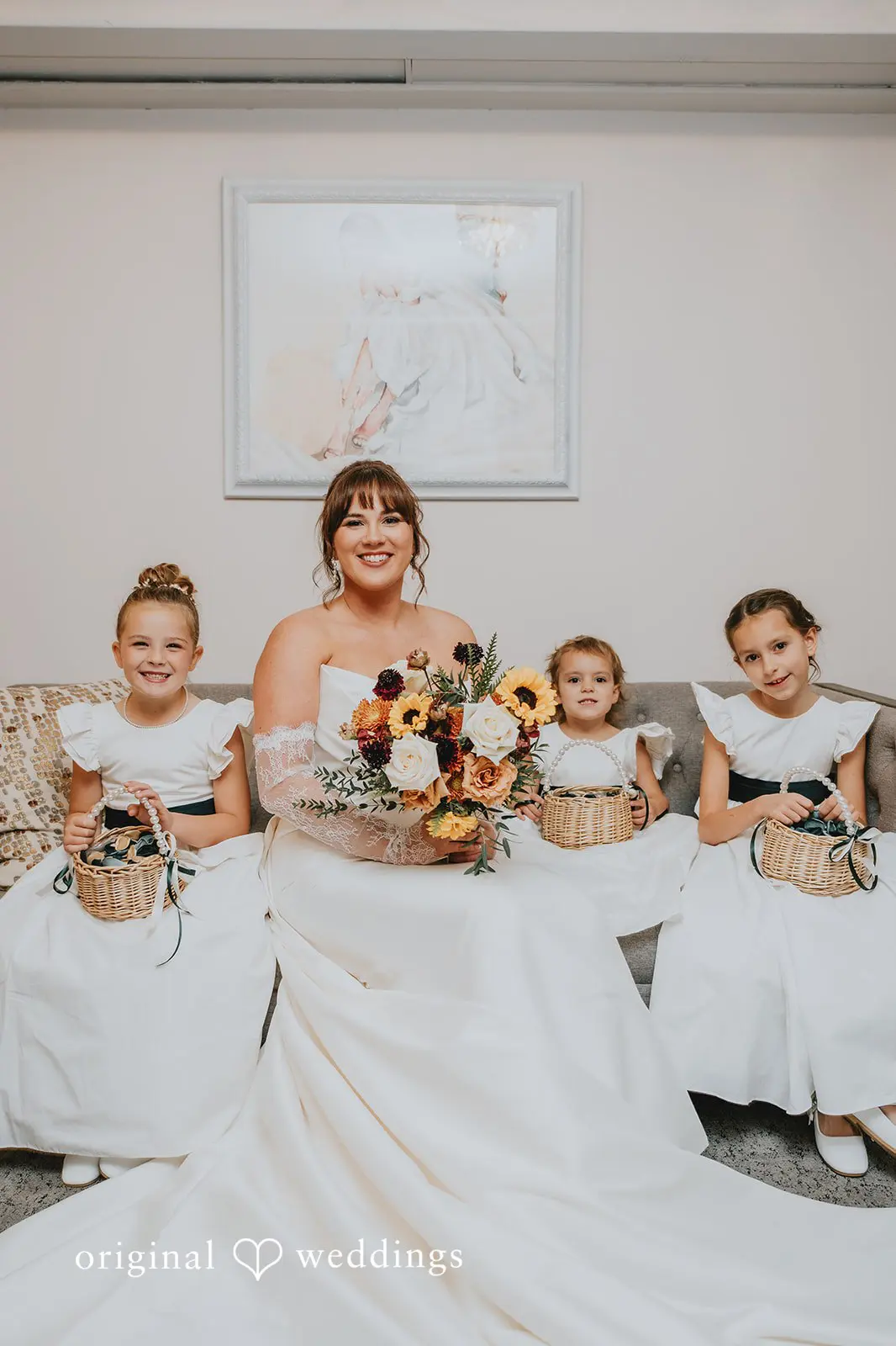 Hayden + Abby The bride with her beautiful flower girls before the ceremony