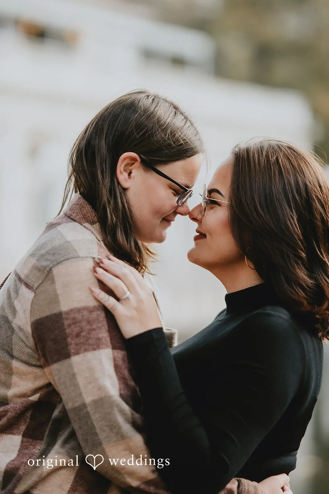 A romantic portrait of Alexis and Molly at Prospect Park