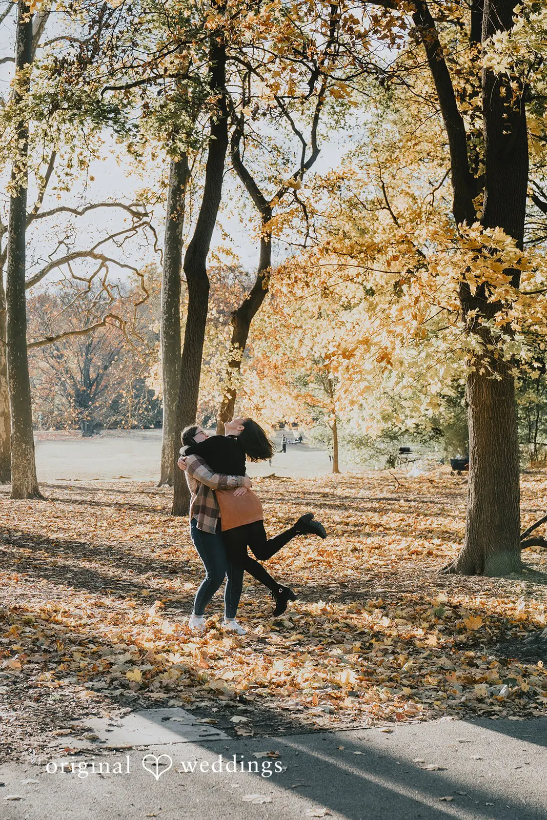 A fun portrait of the couple at Prospect Park exposing its beauty of nature