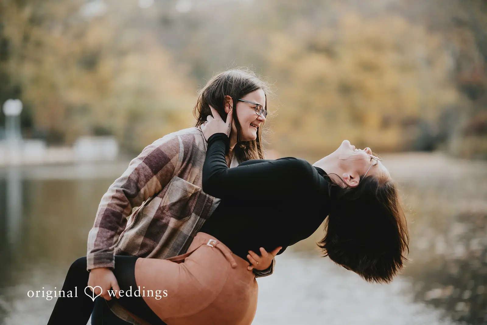 A romantic and fun photo from Alexis and Molly's engagement session