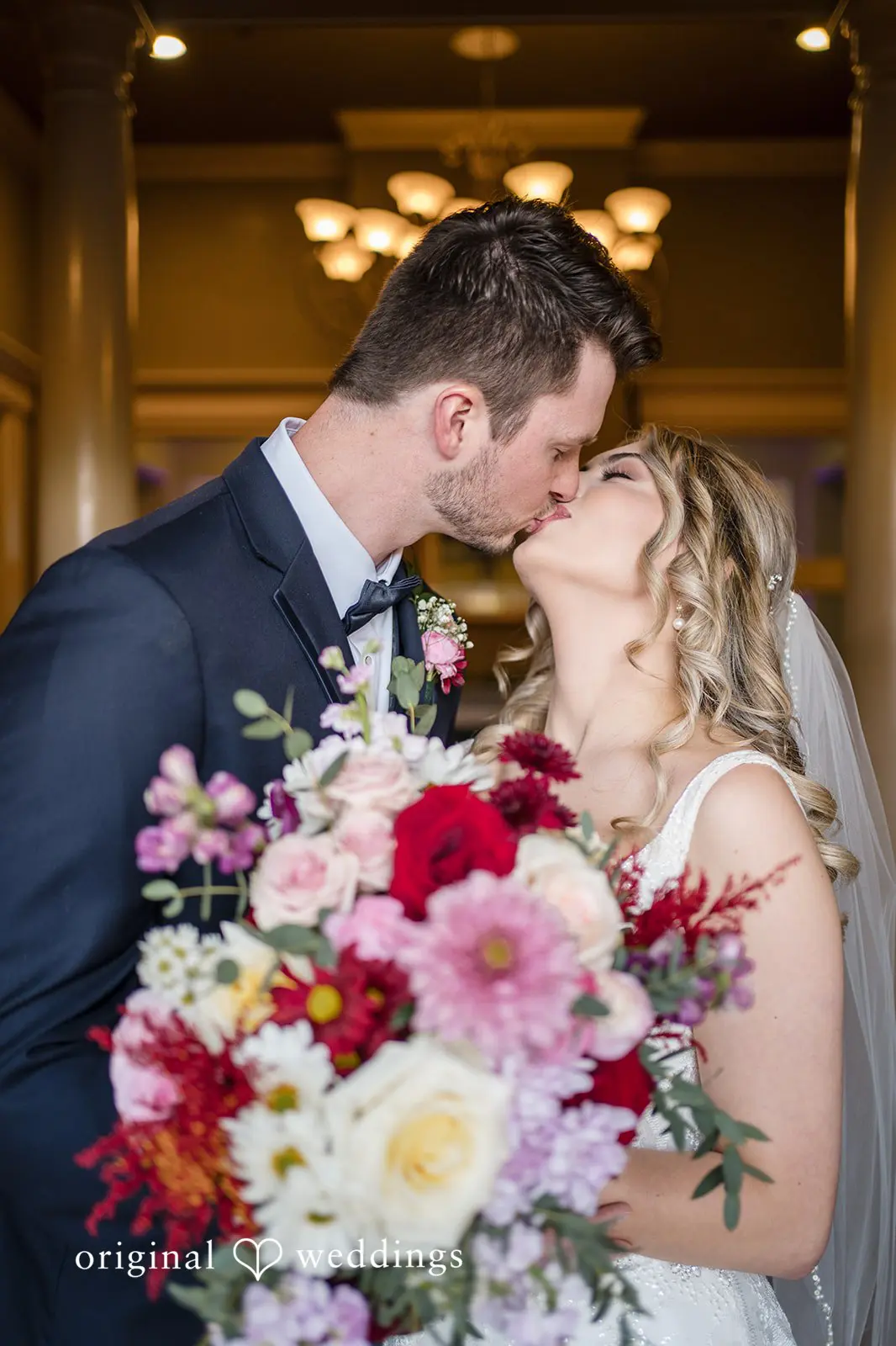 A romantic portrait of the bride and groom