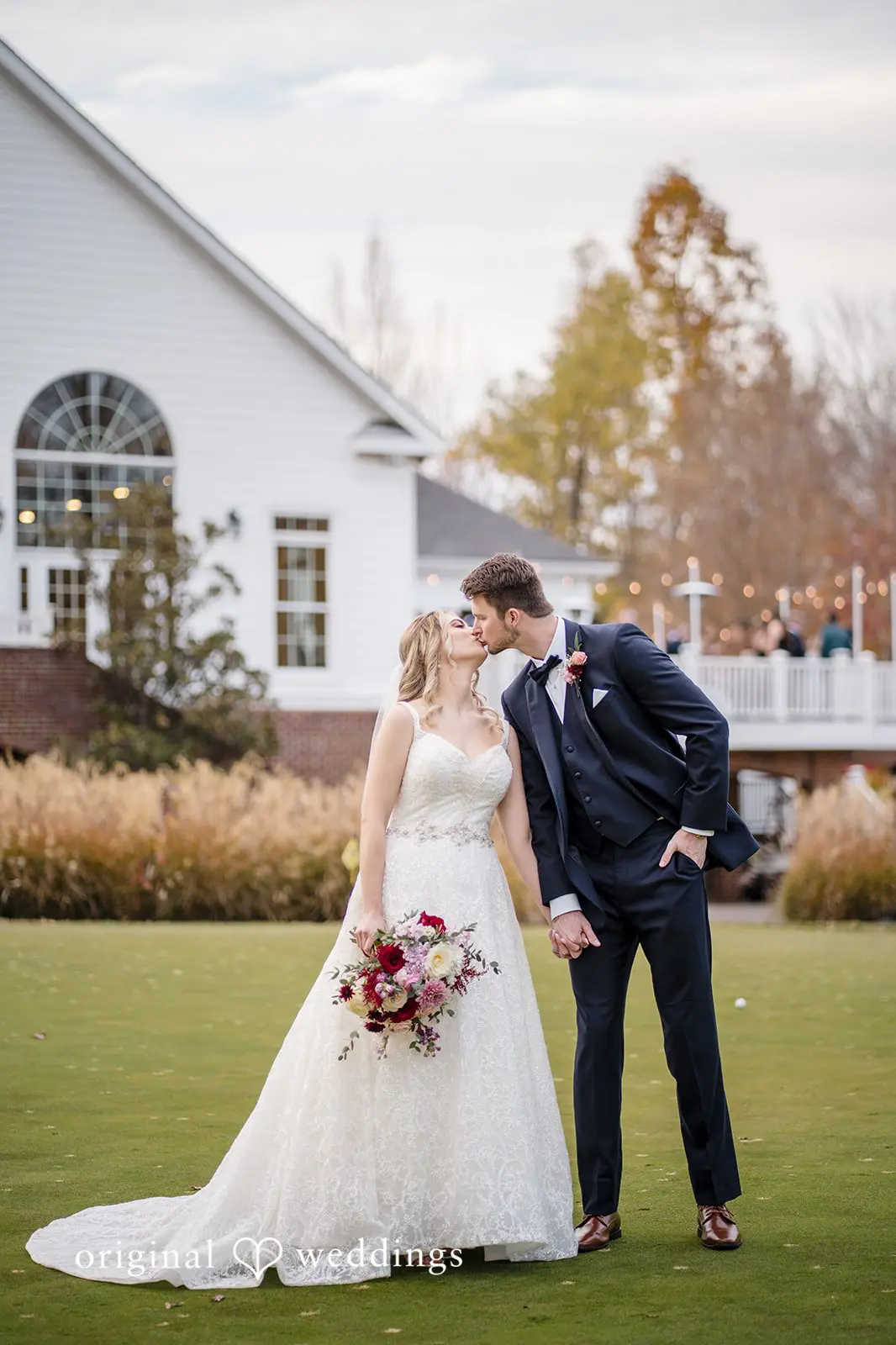A romantic portrait of the bride and groom after their wedding ceremony