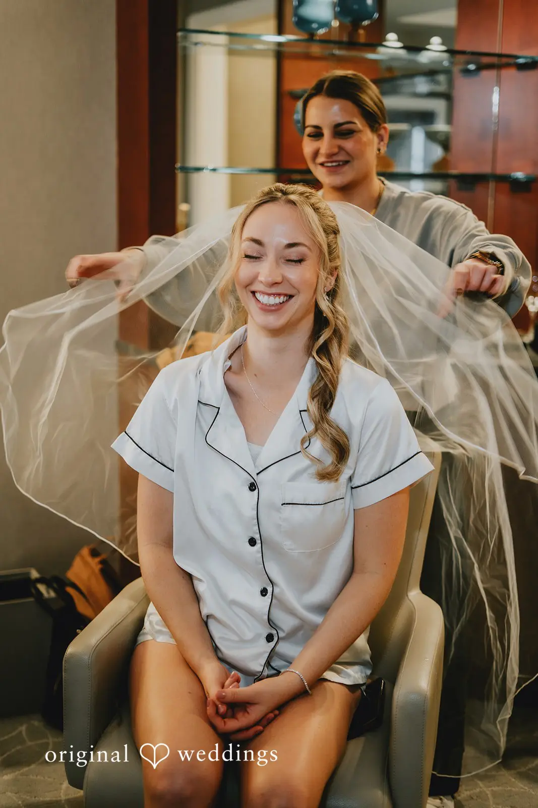 A happy getting-ready moment of the bride