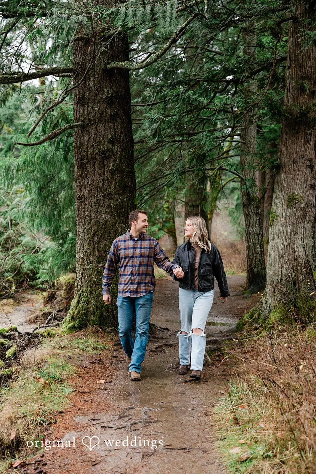 The couple takes a walk at Tanner Landing Park
