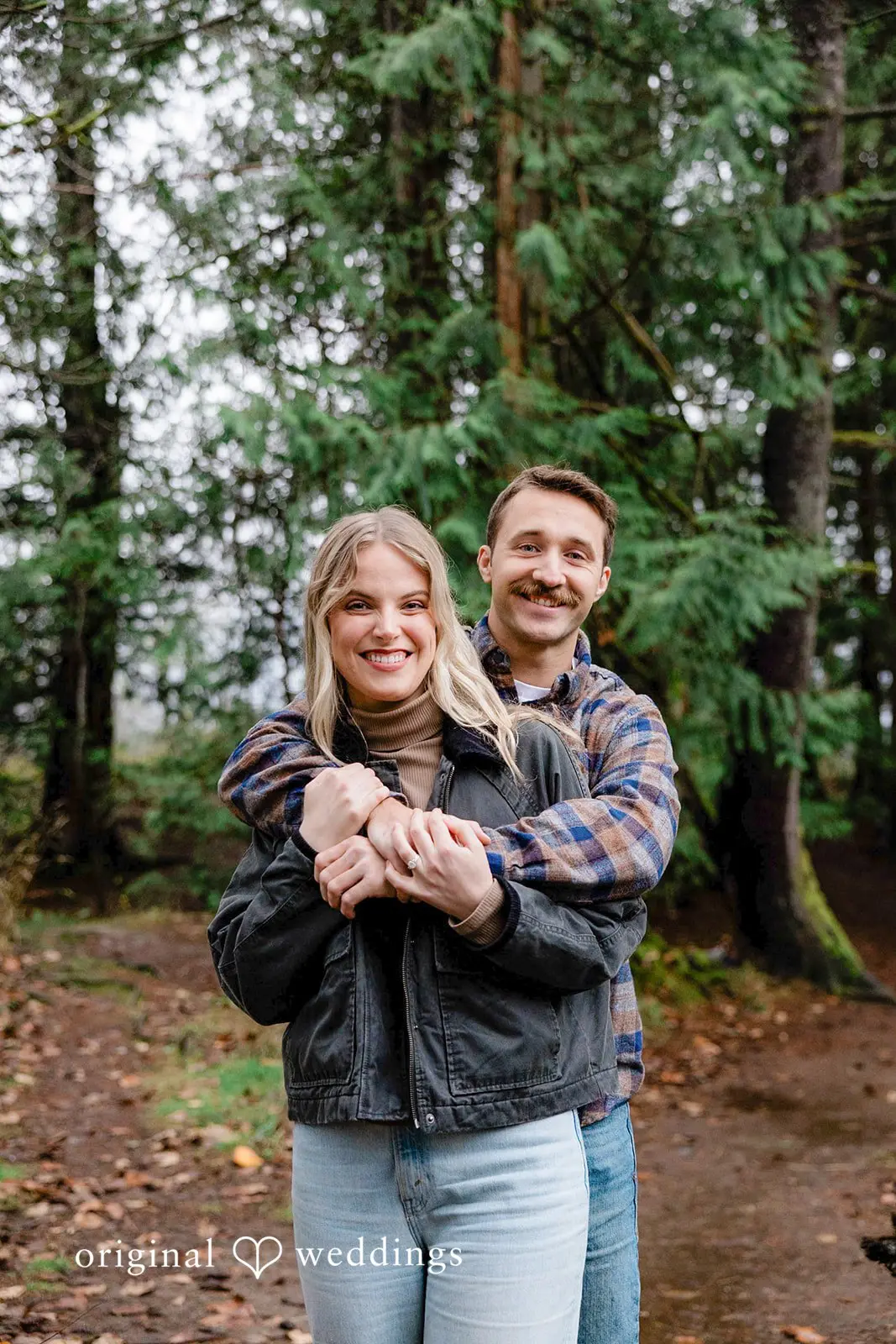 A romantic portrait of the couple at Tanner Landing Park