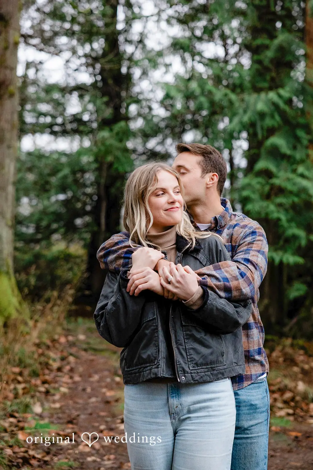 A romantic portrait of the couple at Tanner Landing Park that shows their deep connection