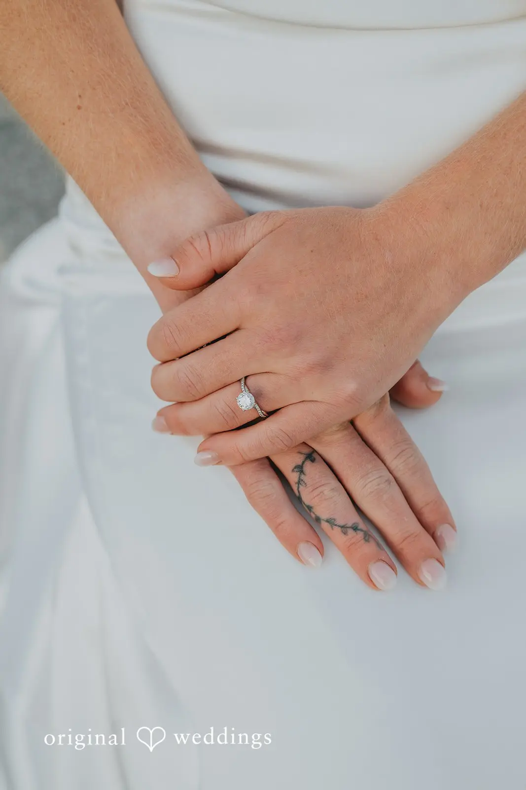 A close-up shot of the bride's wedding ring