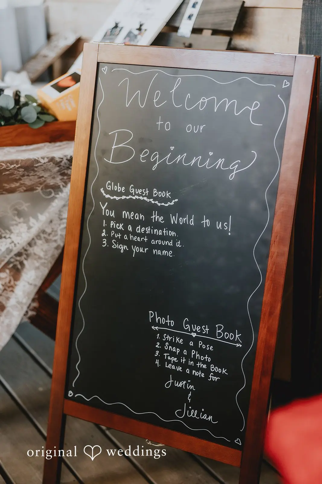 A wedding welcome board at the Two Wishes Ranch wedding ground