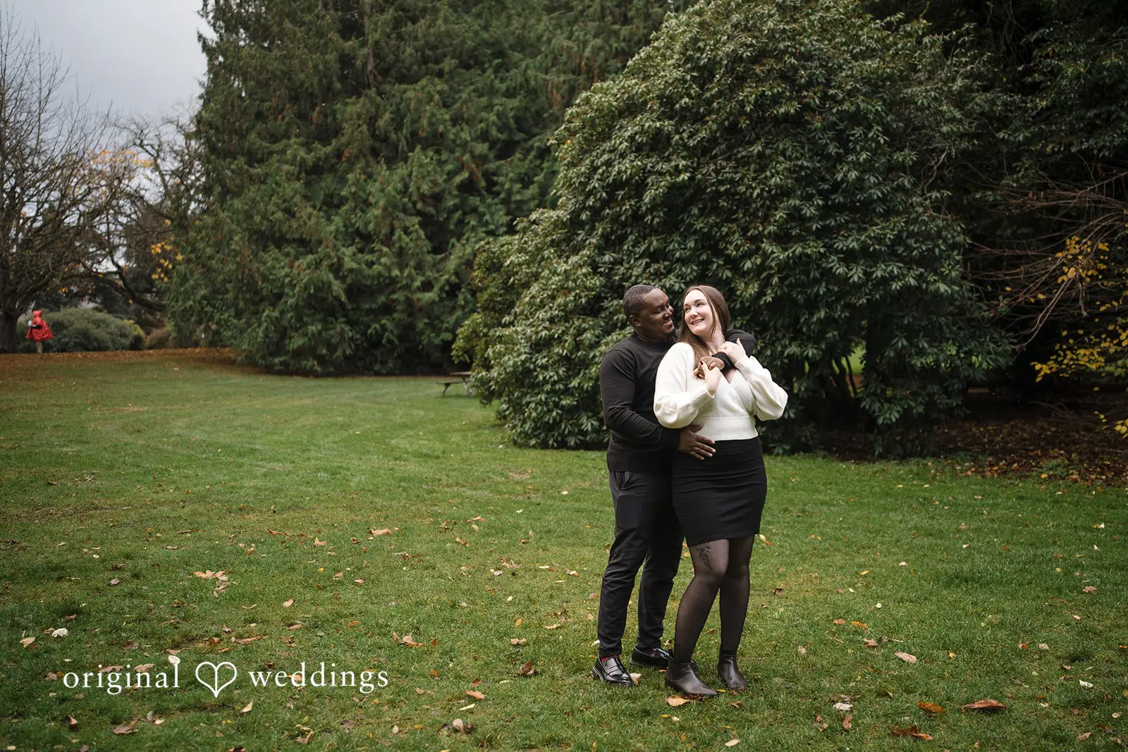 A romantic portrait of the couple at Volunteer Park's outdoor area