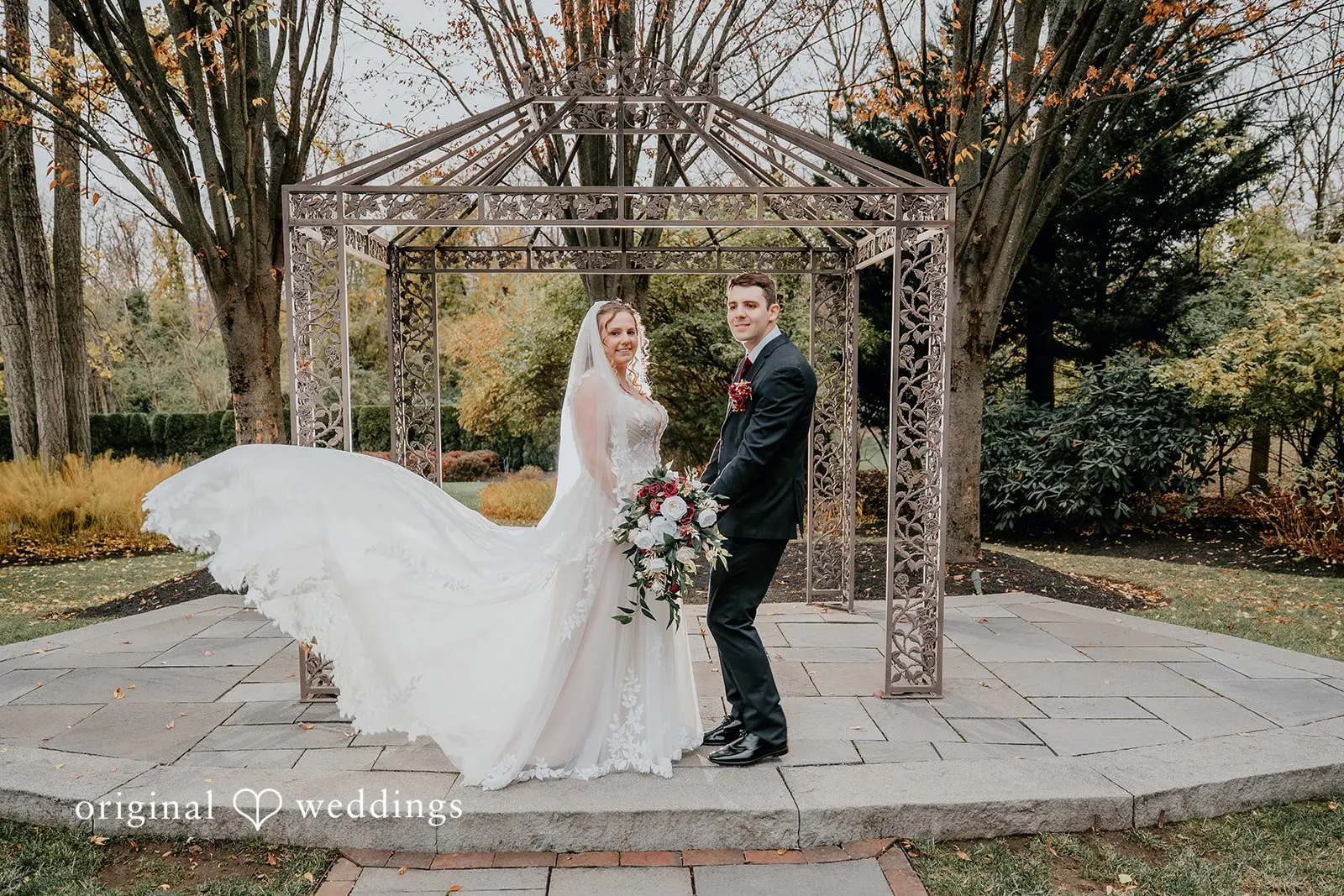 A happy portrait of the bride and groom