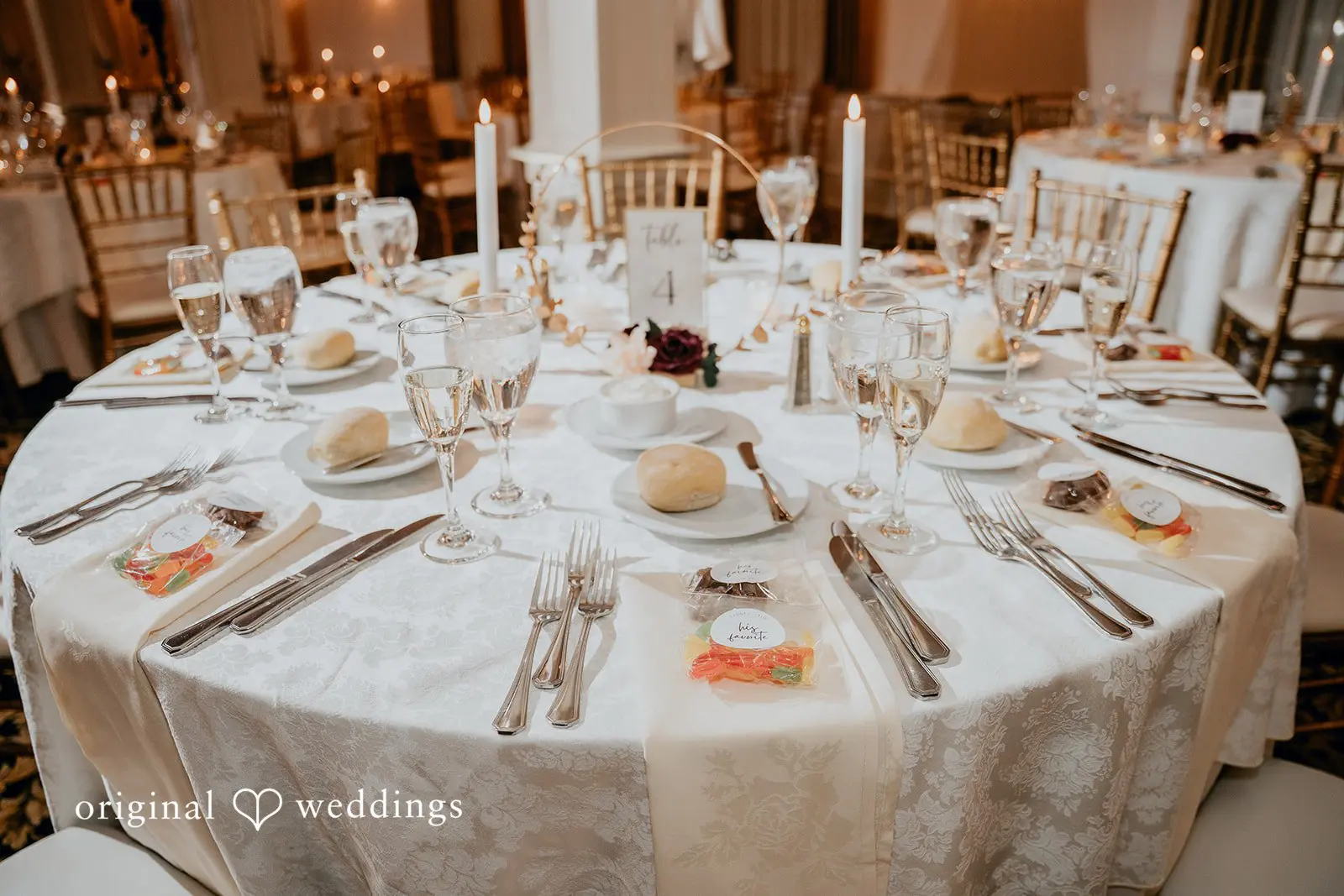 Decorated tables at the wedding reception
