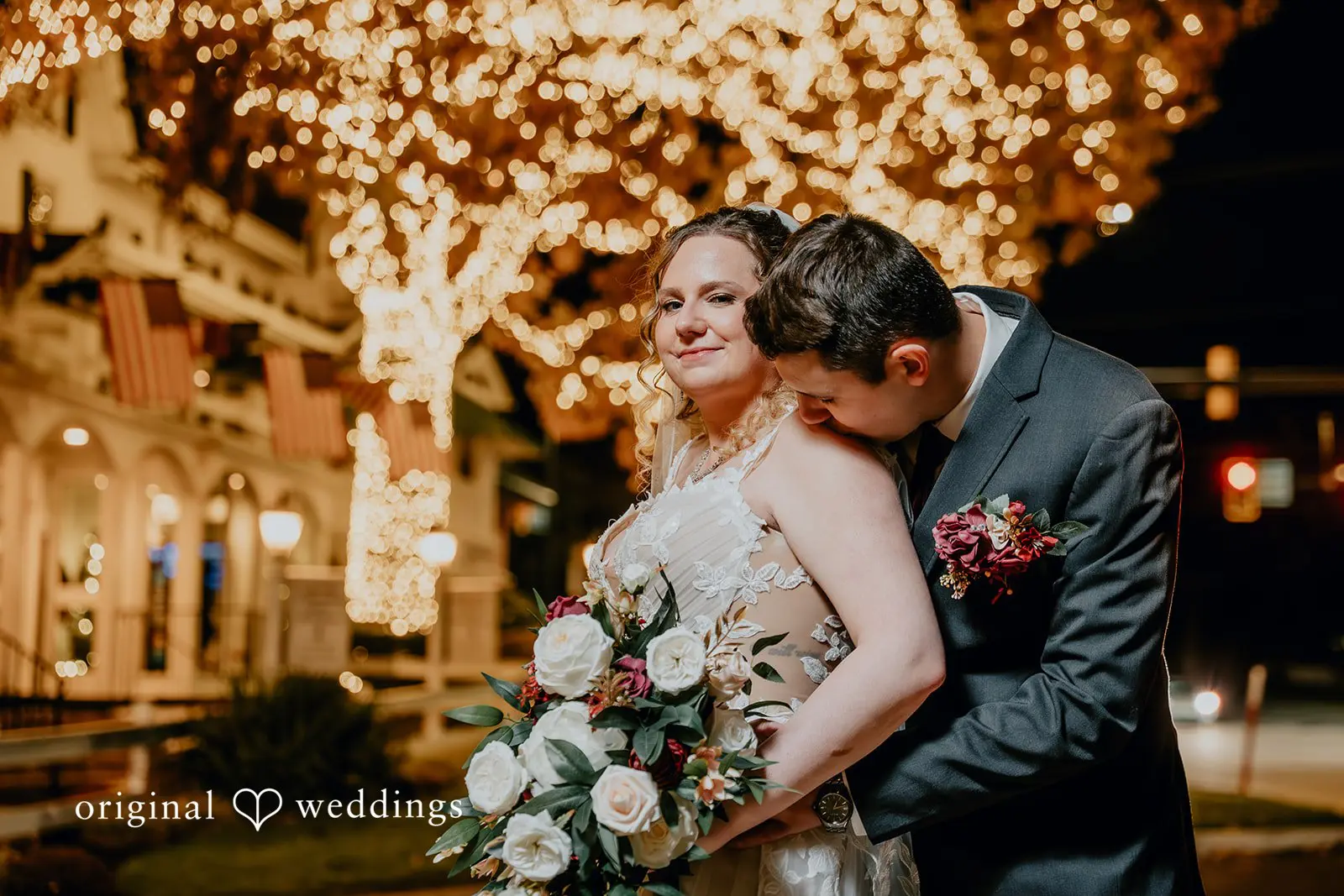A romantic portrait of the couple before their wedding reception