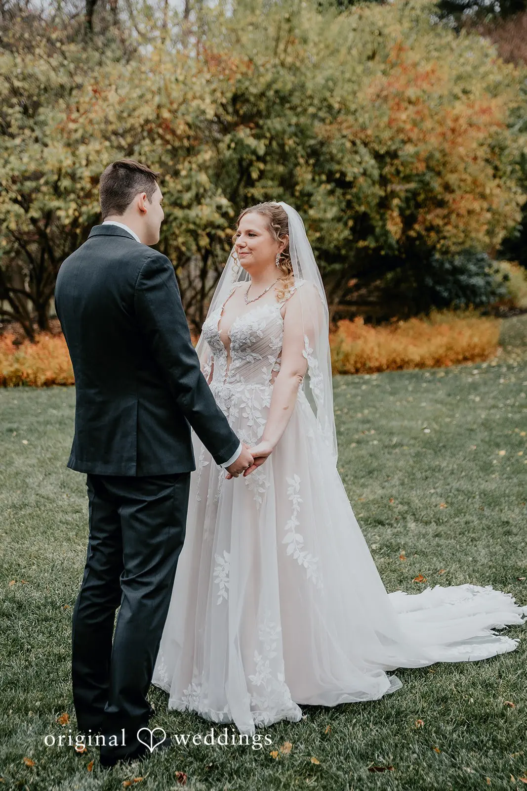 A heartfelt moment between the bride and groom