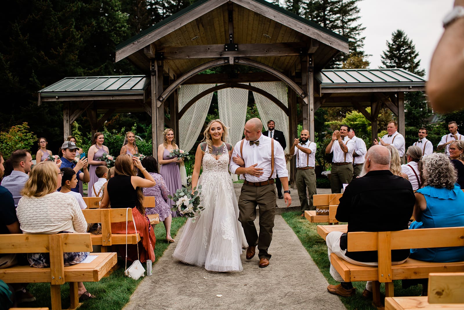 Bride and groom go to the reception party at Rein Fire Ranch