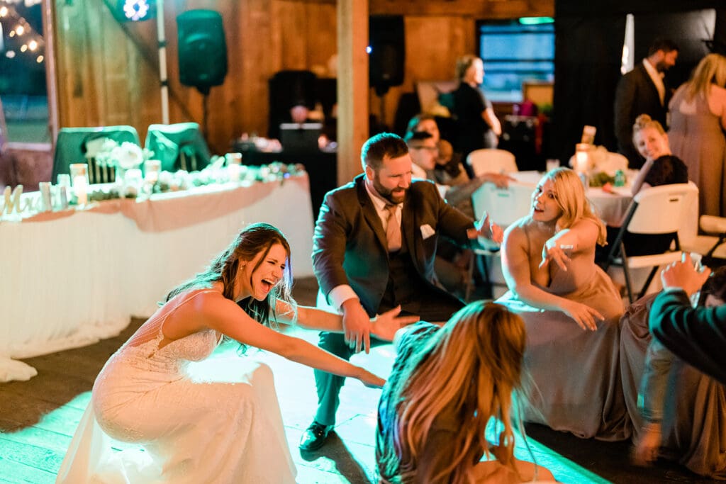 Couple dancing at a Cattle Barn Wedding