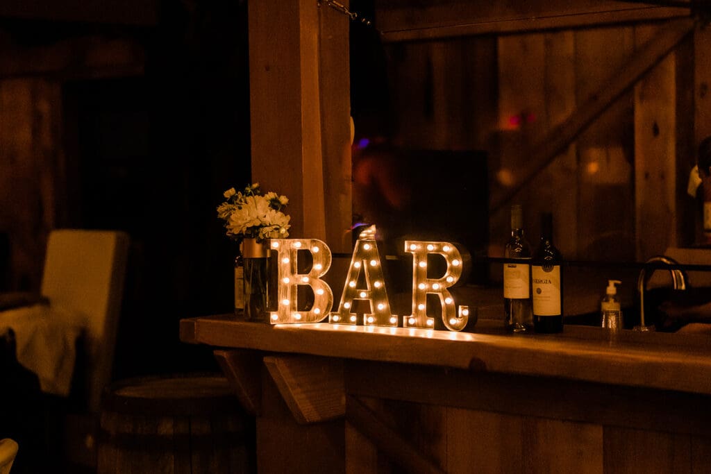 Bar at the Wedding reception of a Cattle Barn Wedding