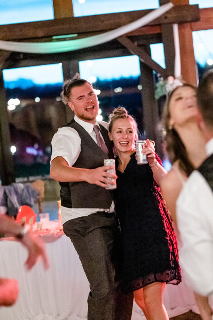 Guest dancing at a Cattle Barn Wedding
