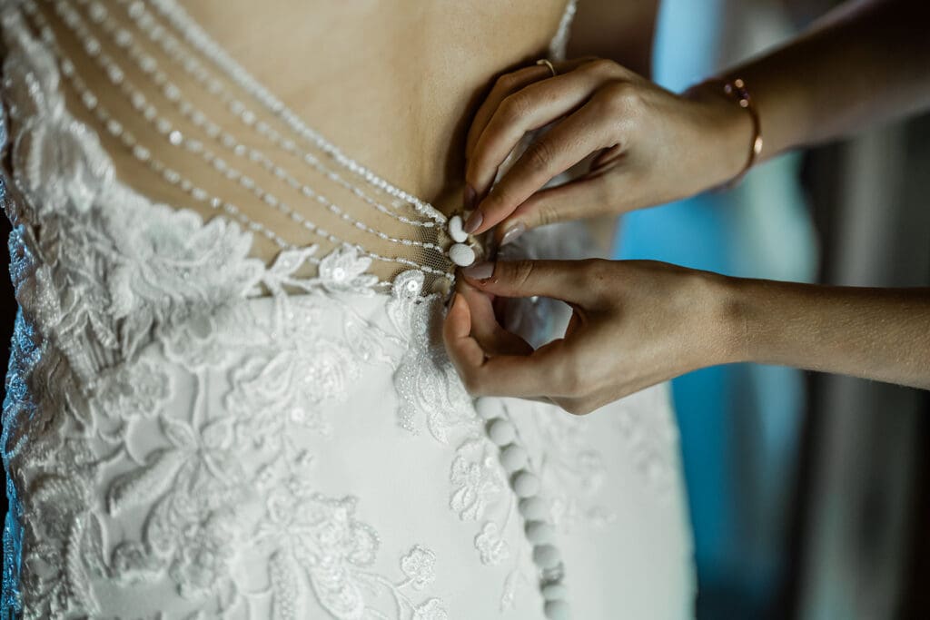 Bride dress at a Cattle Barn Wedding