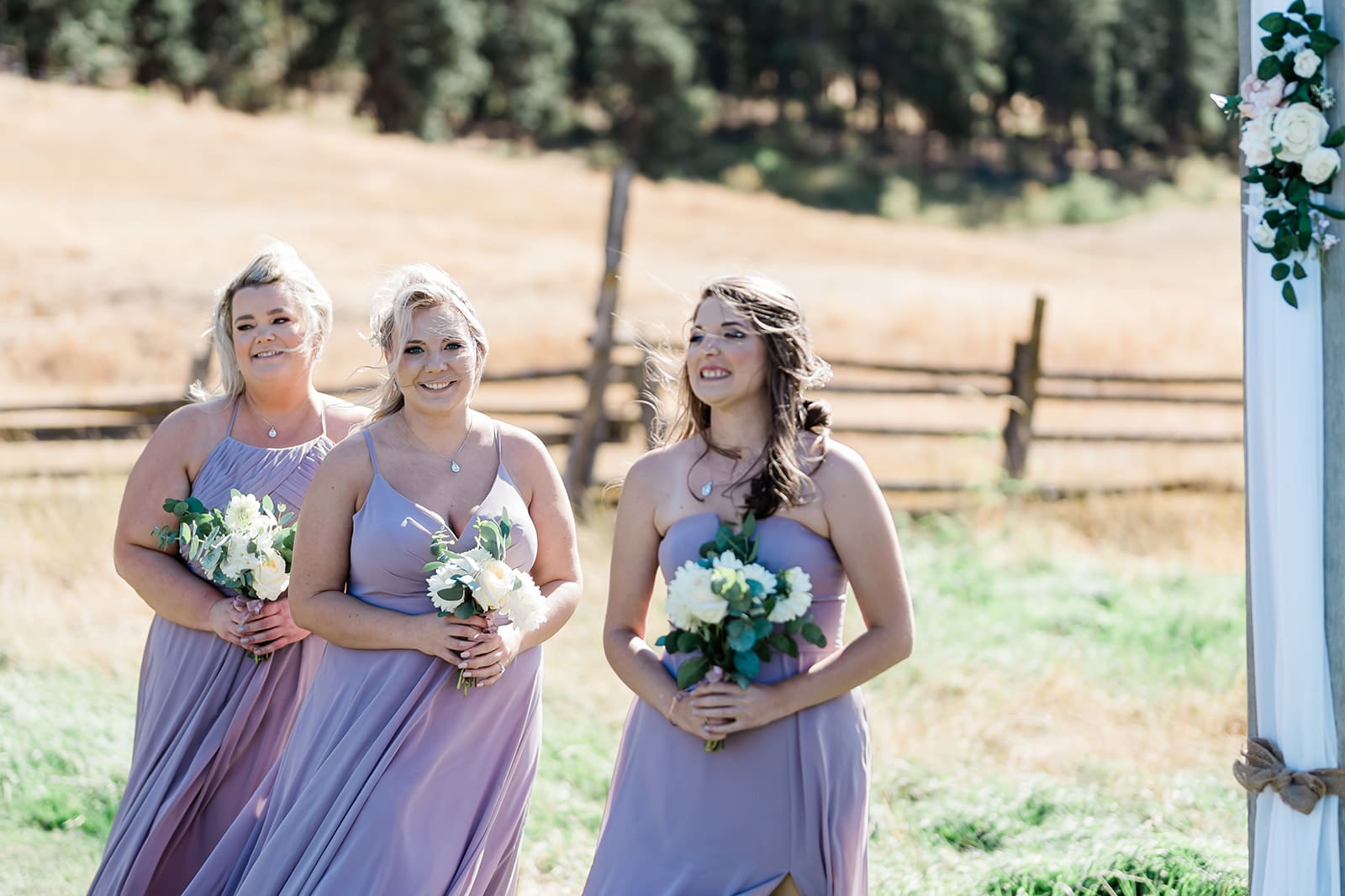 Bridesmaids at a Cattle Barn Wedding