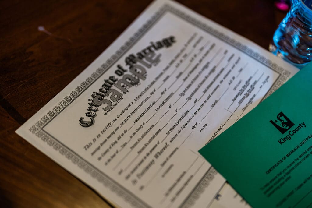 Marriage certificate at a Cattle Barn Wedding