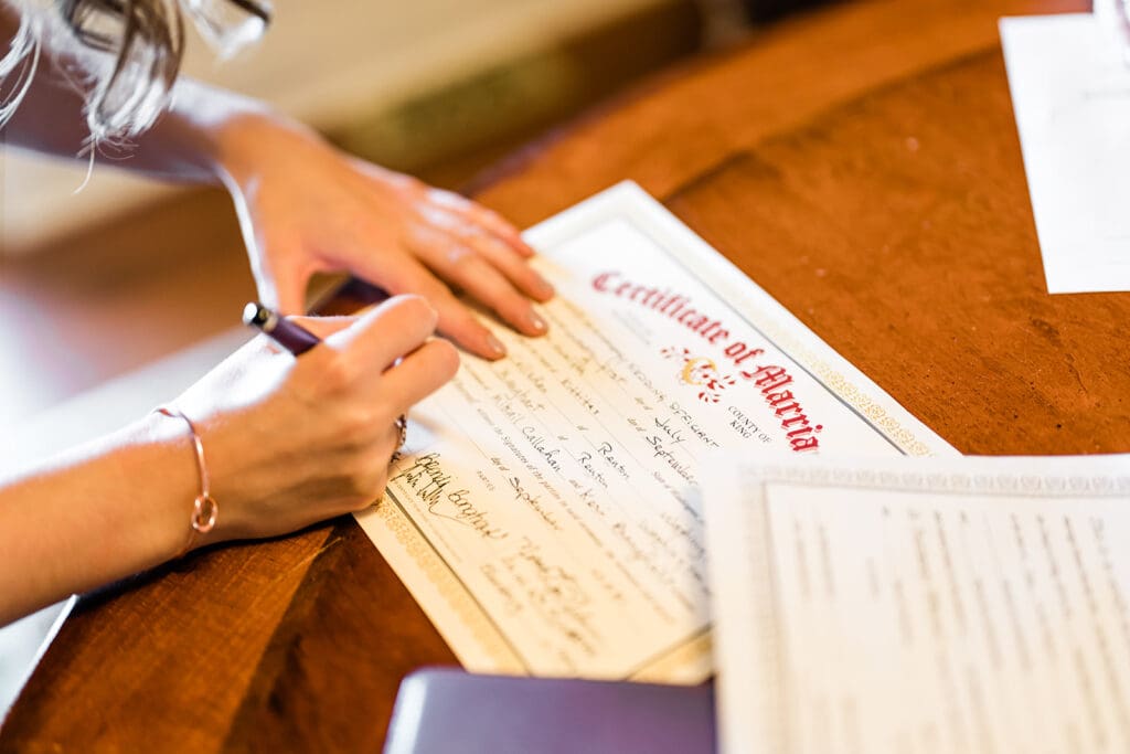 Marriage certificate at a Cattle Barn Wedding