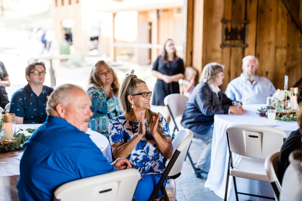 Guests at a Cattle Barn Wedding